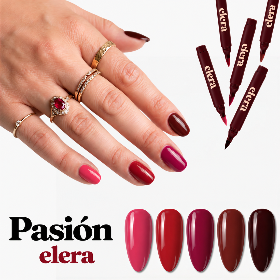 Pack Pasión · 5 rotuladores de uñas